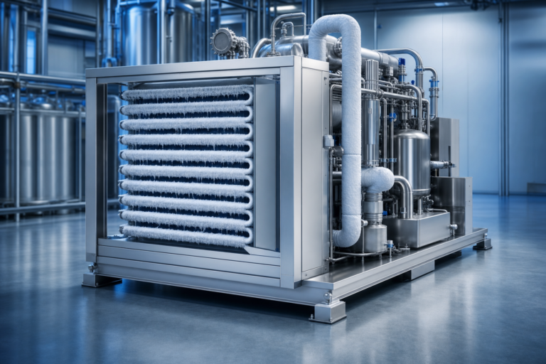 Cryogenic chiller unit installed in an industrial processing facility