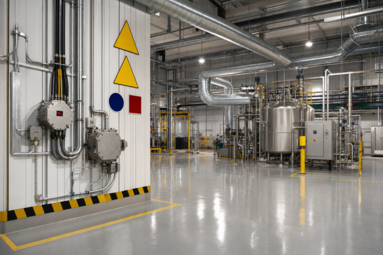 Hazardous facility codes applied in an industrial manufacturing plant with explosion-proof equipment