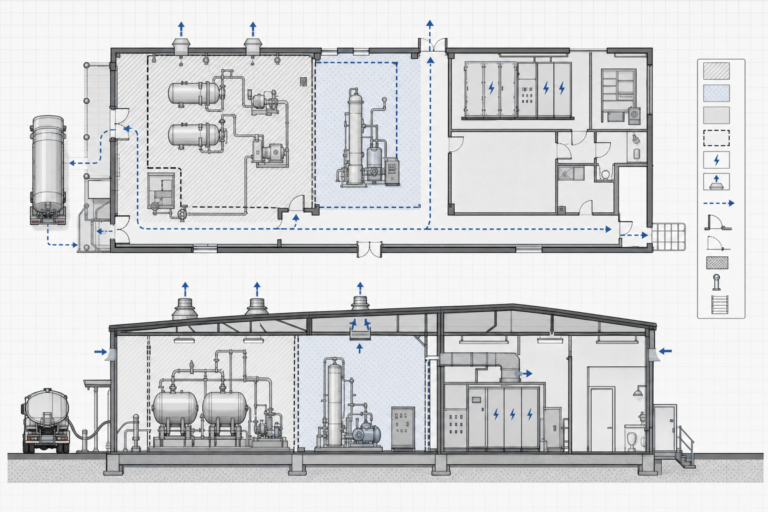 Hazardous facility codes checklist diagram for industrial building layout and safety zoning