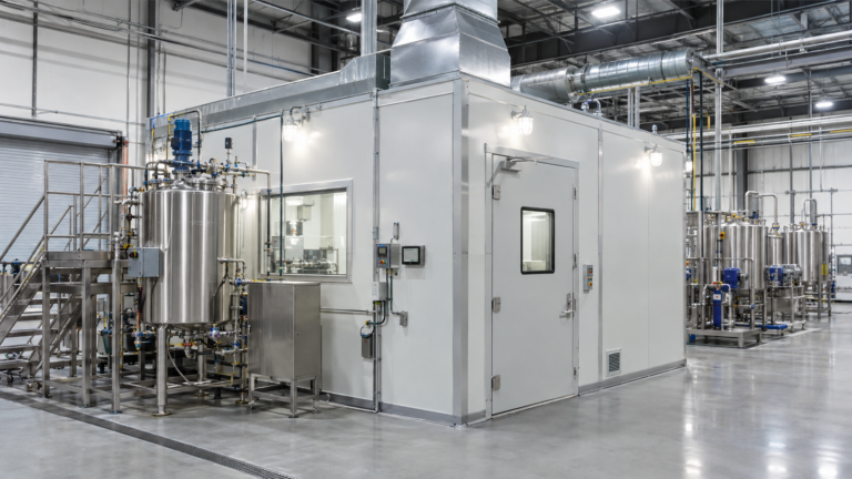 C1D1 booths installed in a modern industrial processing facility with explosion-proof lighting and controlled ventilation.