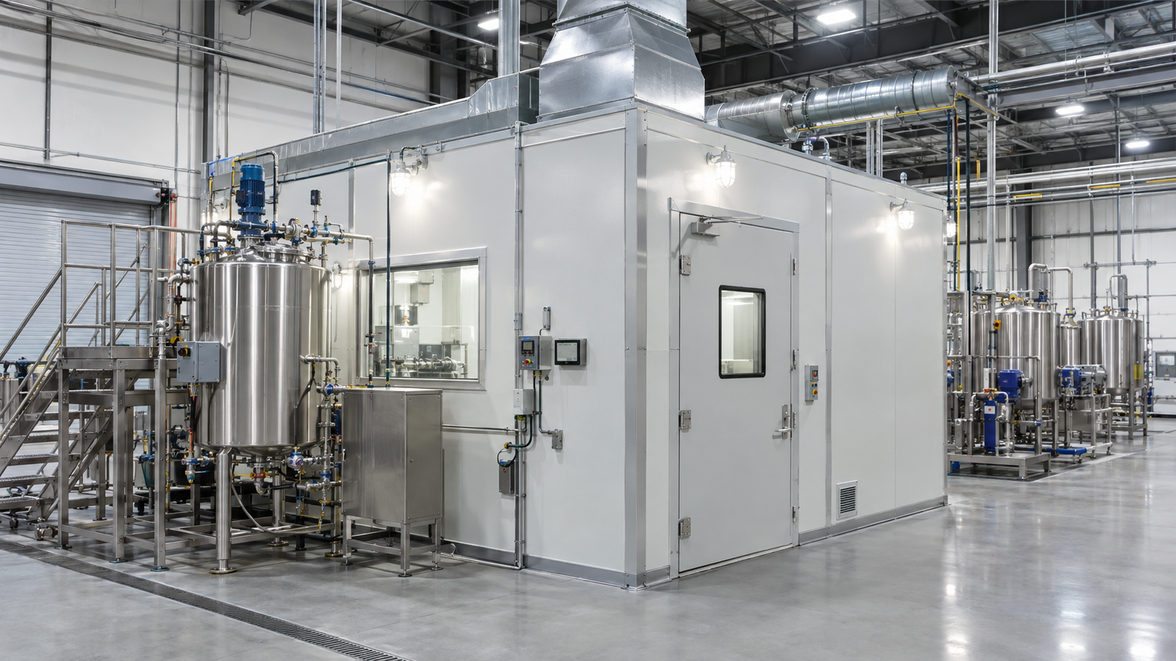 C1D1 booths installed in a modern industrial processing facility with explosion-proof lighting and controlled ventilation.