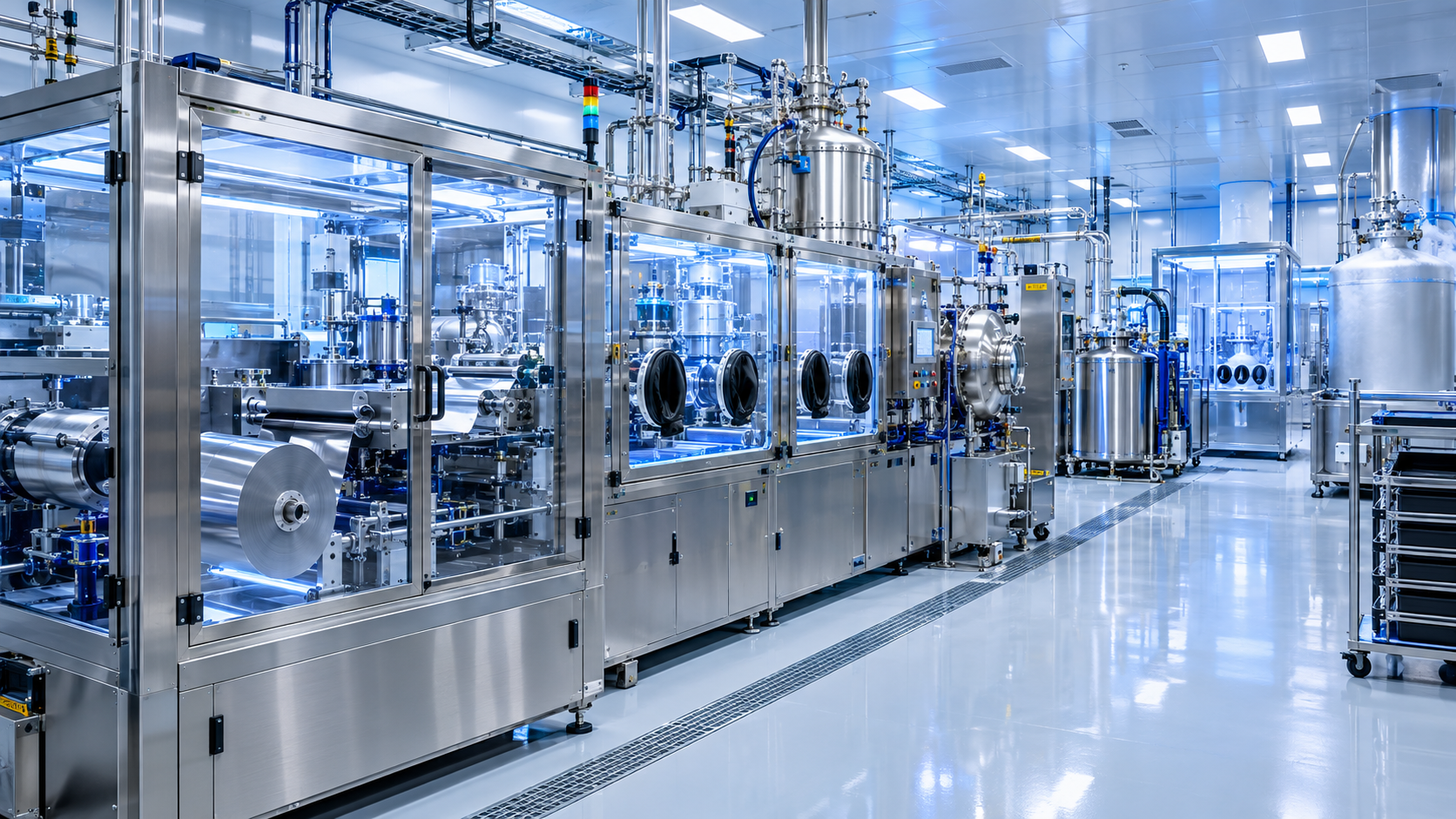 modular high hazard rooms for battery manufacturing and superconductor fabrication in a clean industrial facility.