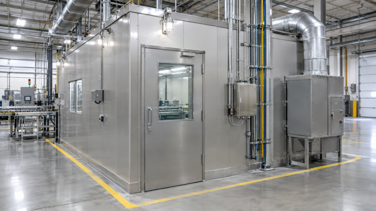 C1D1 booths integrated into a modern industrial processing facility with a modular enclosure and coordinated ventilation.