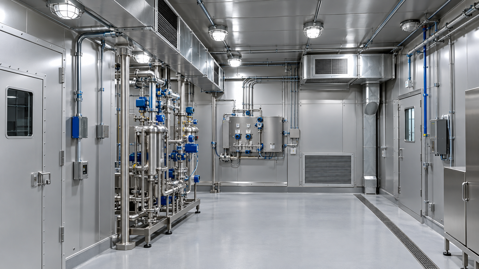Class 1 Division 1 processing room with engineered ventilation, approved electrical equipment, and industrial process systems