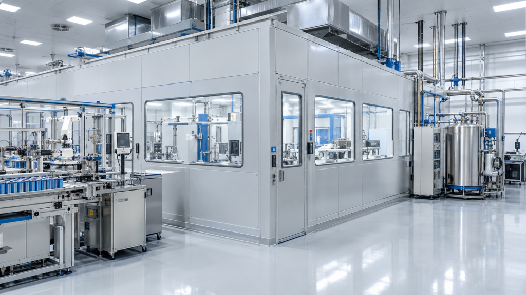 modular high hazard rooms in a clean battery and superconductor manufacturing facility