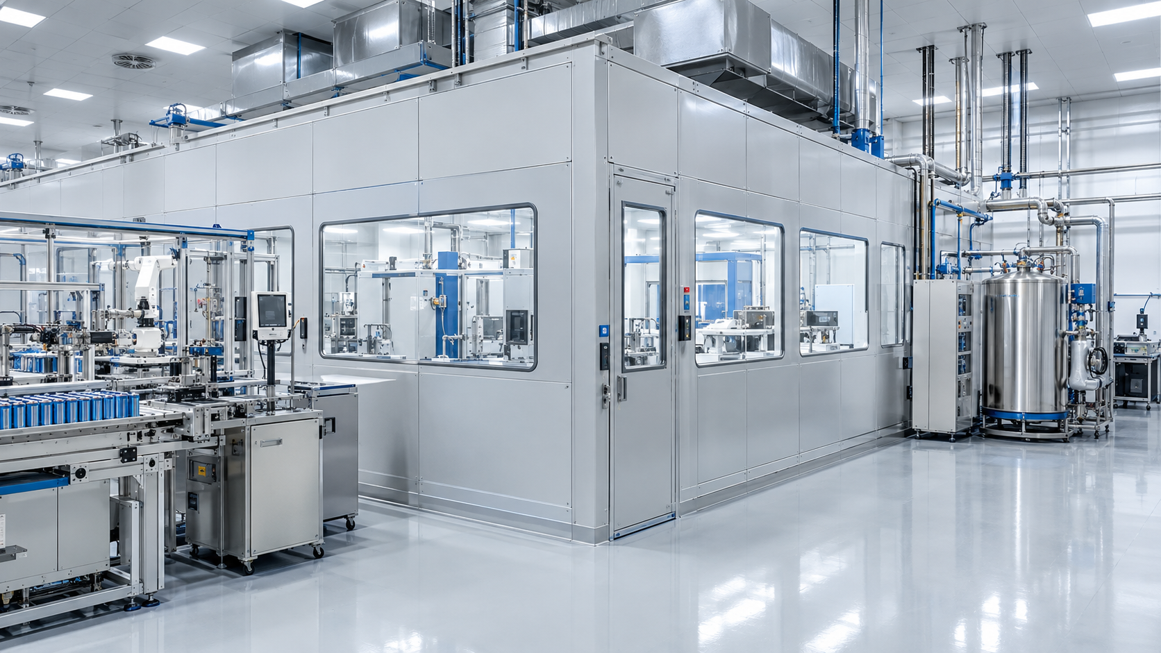 modular high hazard rooms in a clean battery and superconductor manufacturing facility